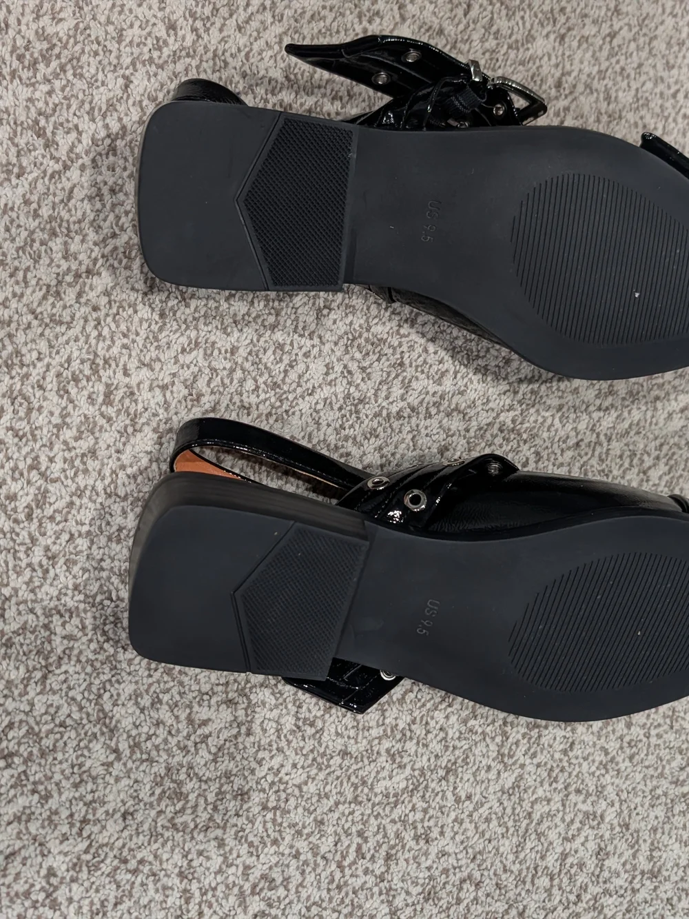 Black Patent Pointed Slingback Flats with Buckle Detail